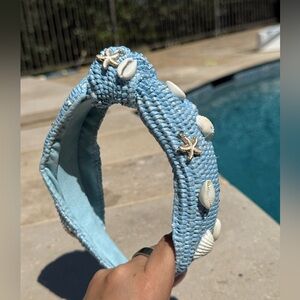 Blue Woven Headband with Seashell Accents